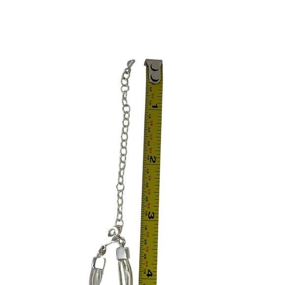 Silver Tone with Turquoise Blue Colored Crystals 4 Strand Chain Necklace - Picture 10 of 11